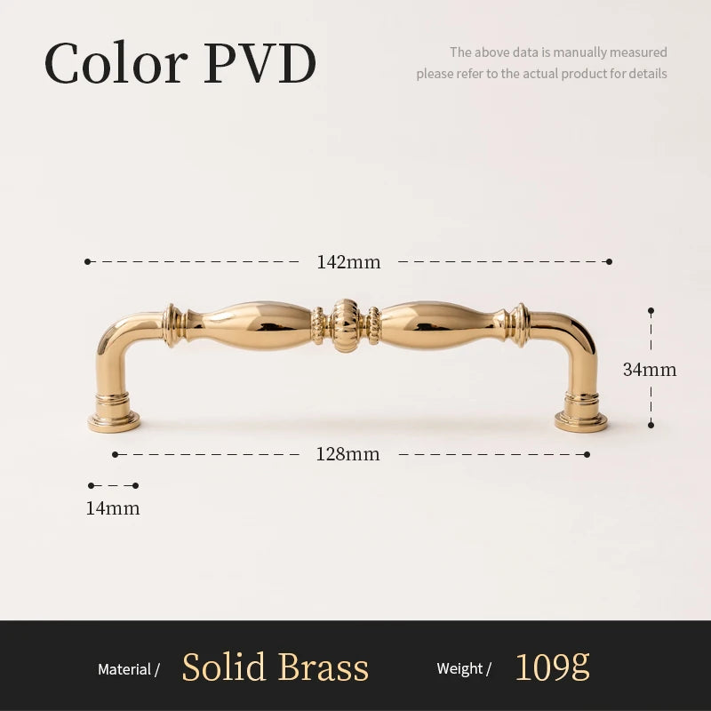 Solid Brass Kitchen Cabinet Handle Bright PVD Gold Luxury Furniture Pull Wardrobe Dresser Drawer Knob