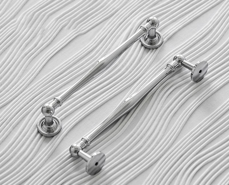 Solid Brass Furniture Handles Luxury Wardrobe Door Cabinet Handle Drawer Knob Chrome Bright Silver Cabinet Pull