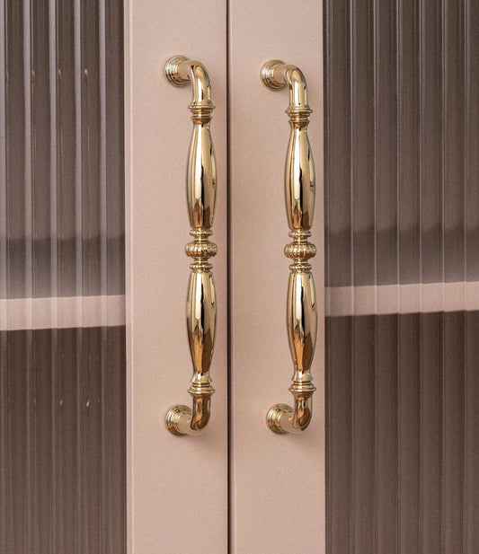 Solid Brass Kitchen Cabinet Handle Bright PVD Gold Luxury Furniture Pull Wardrobe Dresser Drawer Knob