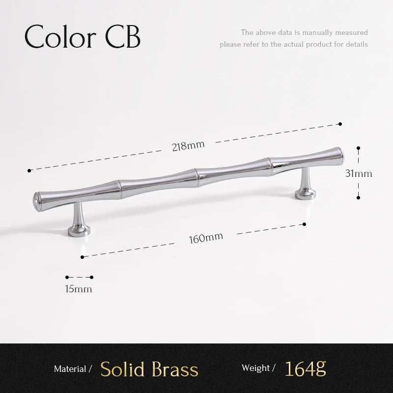 Solid Brass Handle Chrome Silver Bamboo Kitchen Cabinet Pull Wardrobe Drawer Knob