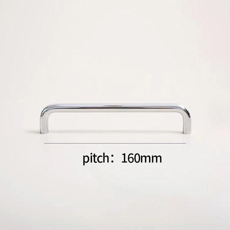 U-Shaped Chrome Furniture Handle Solid Brass Bright Silver Shell Drawer Knob Modern Simple T-Bar Cabinet Long Pull