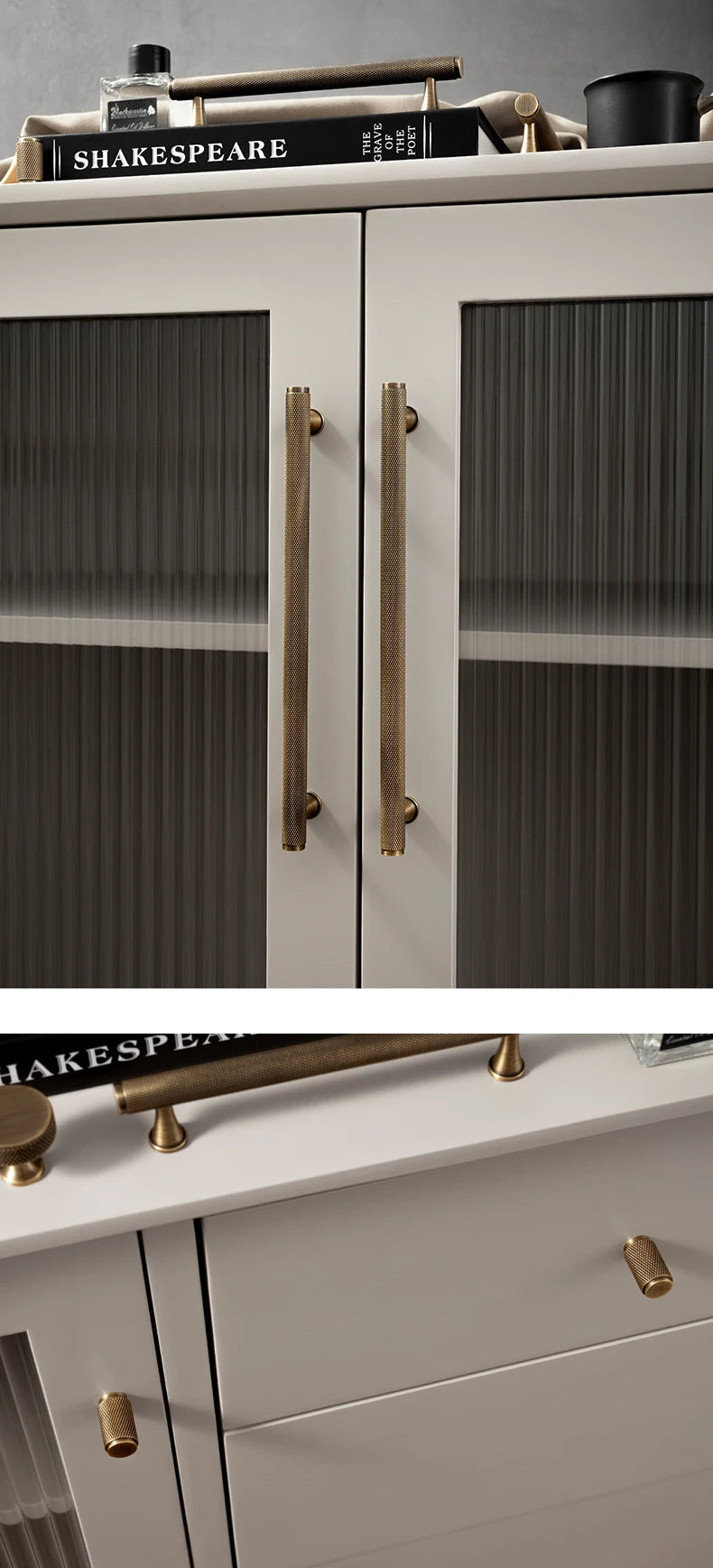 Luxe bronzen kastgreep met diamantstructuur - messing