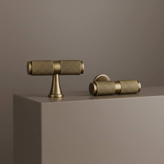 Luxe bronzen kastgreep met diamantstructuur - messing