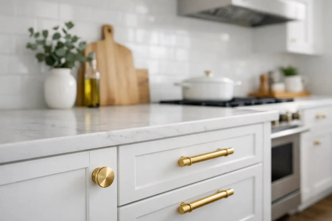 Gouden knoppen op witte keuken: de juiste look