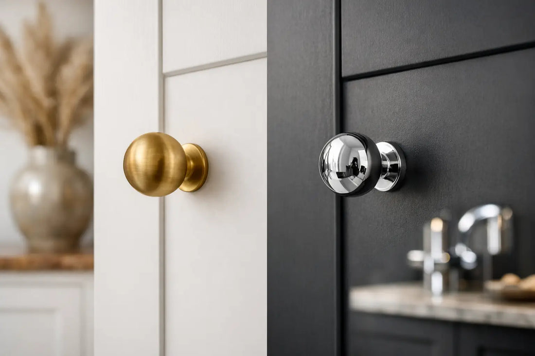 Messing knoppen vergelijken met chroom in uw interieur
