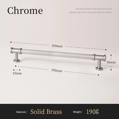 Solid Brass Luxury Furniture Handle Ribbed Romance Style Chrome Silver T-Bar Kitchen Cabinet Pull Wardrobe Door Copper Knob