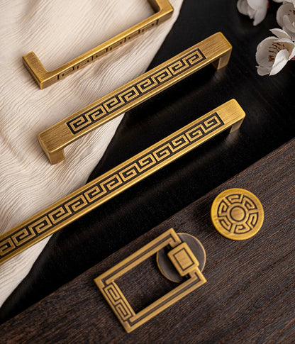 Solid Brushed Antique Brass Handles Chinese Style Kitchen Cabinet Pull Wardrobe Drawer Knob Furniture Handle