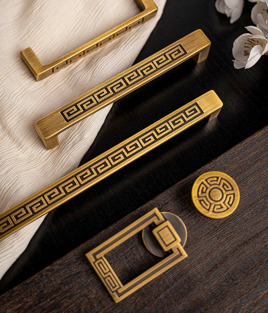 Solid Brushed Antique Brass Handles Chinese Style Kitchen Cabinet Pull Wardrobe Drawer Knob Furniture Handle