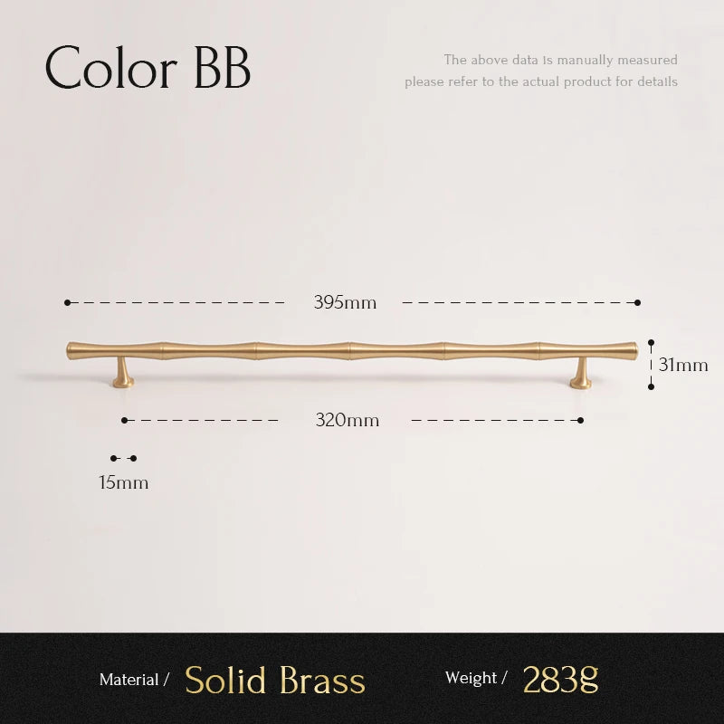Solid Brushed Brass Handle Bamboo Kitchen Cabinet Pull Wardrobe Drawer Knob