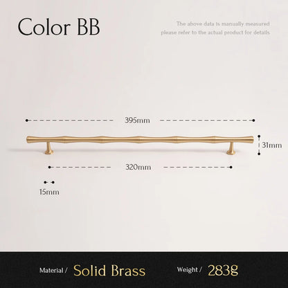 Solid Brushed Brass Handle Bamboo Kitchen Cabinet Pull Wardrobe Drawer Knob