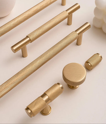 Solid Brushed Brass Handle Cross Knurled Kitchen Cabinet Pulls Wardrobe Drawer Knob