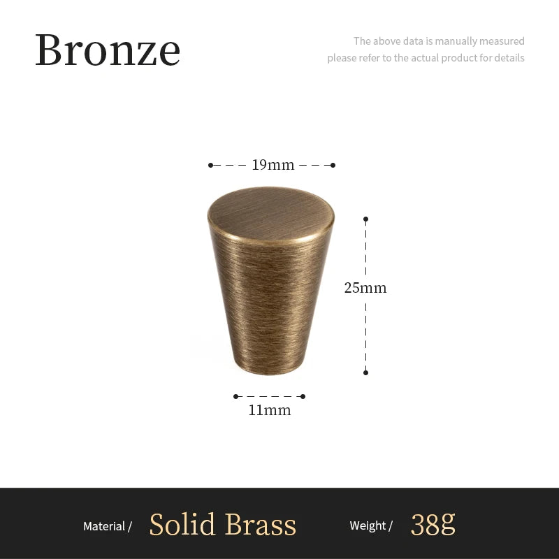 Antique Solid Brass Furniture Handles Modern Minimalist Conical Drawer Knob T-Bar Pull Bronze Kitchen Cabinet Handle