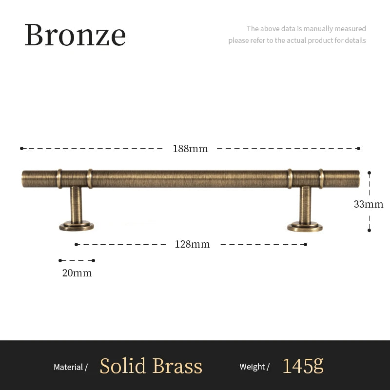 Antique Solid Brass Furniture Handles Modern Minimalist Conical Drawer Knob T-Bar Pull Bronze Kitchen Cabinet Handle