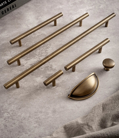 Antique Brass Solid T Bar Cabinet Minimalist Long Handles Bronze Kitchen Cabinet Pulls Dresser Drawer Knobs