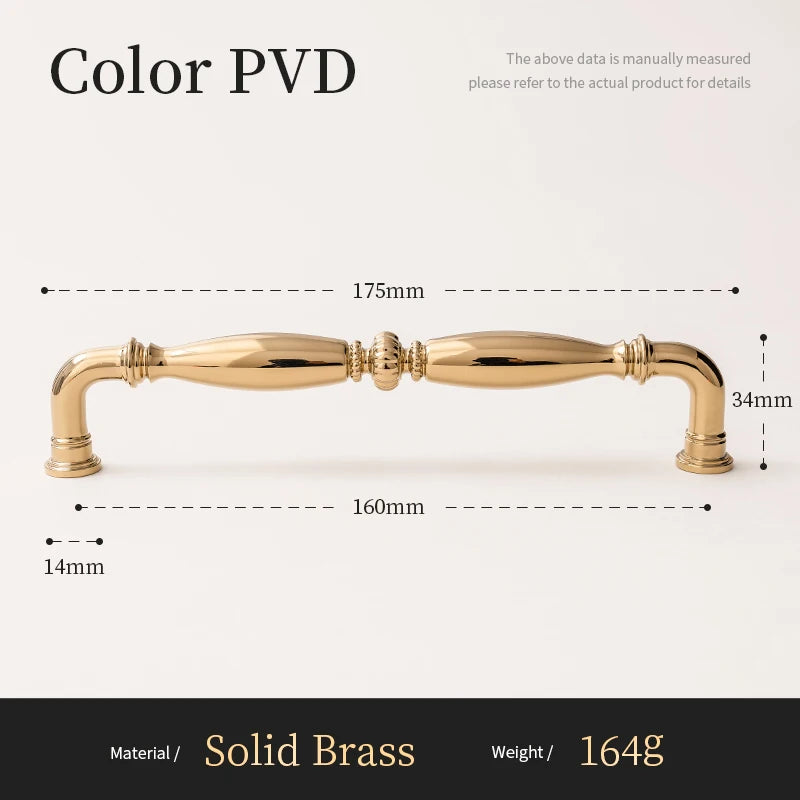 Solid Brass Kitchen Cabinet Handle Bright PVD Gold Luxury Furniture Pull Wardrobe Dresser Drawer Knob