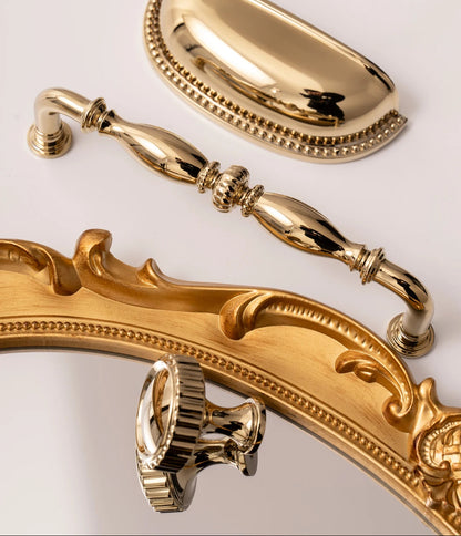Solid Brass Kitchen Cabinet Handle Bright PVD Gold Luxury Furniture Pull Wardrobe Dresser Drawer Knob