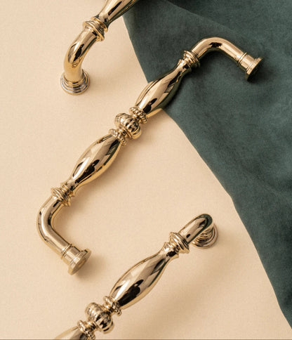 Solid Brass Kitchen Cabinet Handle Bright PVD Gold Luxury Furniture Pull Wardrobe Dresser Drawer Knob