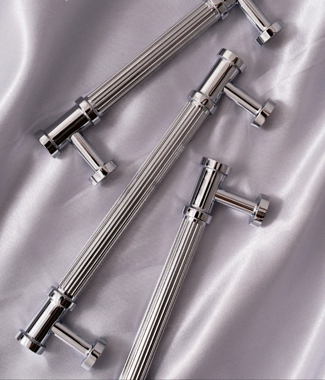 Solid Brass Luxury Furniture Handle Ribbed Romance Style Chrome Silver T-Bar Kitchen Cabinet Pull Wardrobe Door Copper Knob