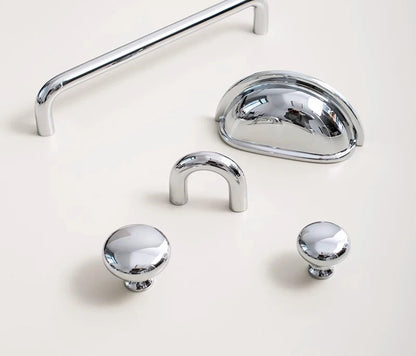 U-Shaped Chrome Furniture Handle Solid Brass Bright Silver Shell Drawer Knob Modern Simple T-Bar Cabinet Long Pull