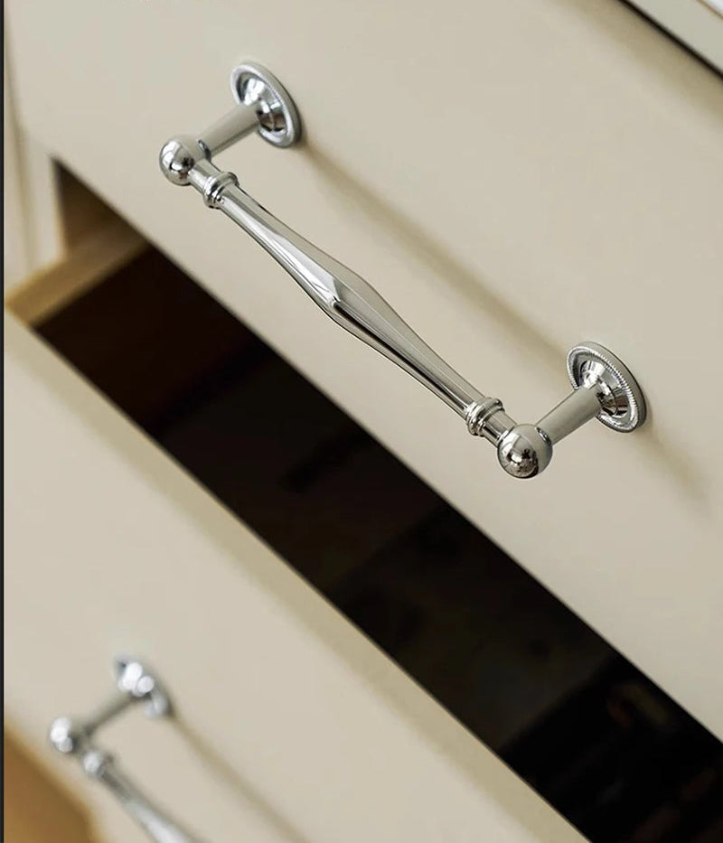 Solid Brass Furniture Handles Luxury Wardrobe Door Cabinet Handle Drawer Knob Chrome Bright Silver Cabinet Pull