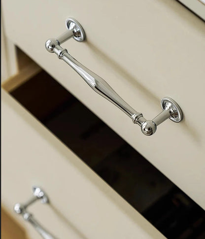 Solid Brass Furniture Handles Luxury Wardrobe Door Cabinet Handle Drawer Knob Chrome Bright Silver Cabinet Pull