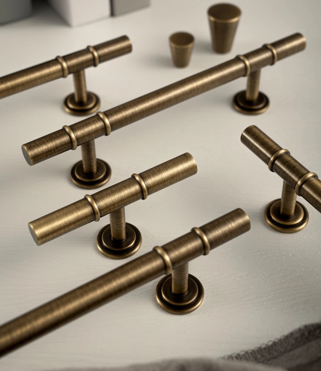 Antique Solid Brass Furniture Handles Modern Minimalist Conical Drawer Knob T-Bar Pull Bronze Kitchen Cabinet Handle