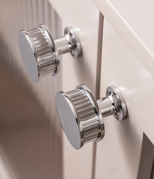 Solid Brass Luxury Furniture Handle Ribbed Romance Style Chrome Silver T-Bar Kitchen Cabinet Pull Wardrobe Door Copper Knob