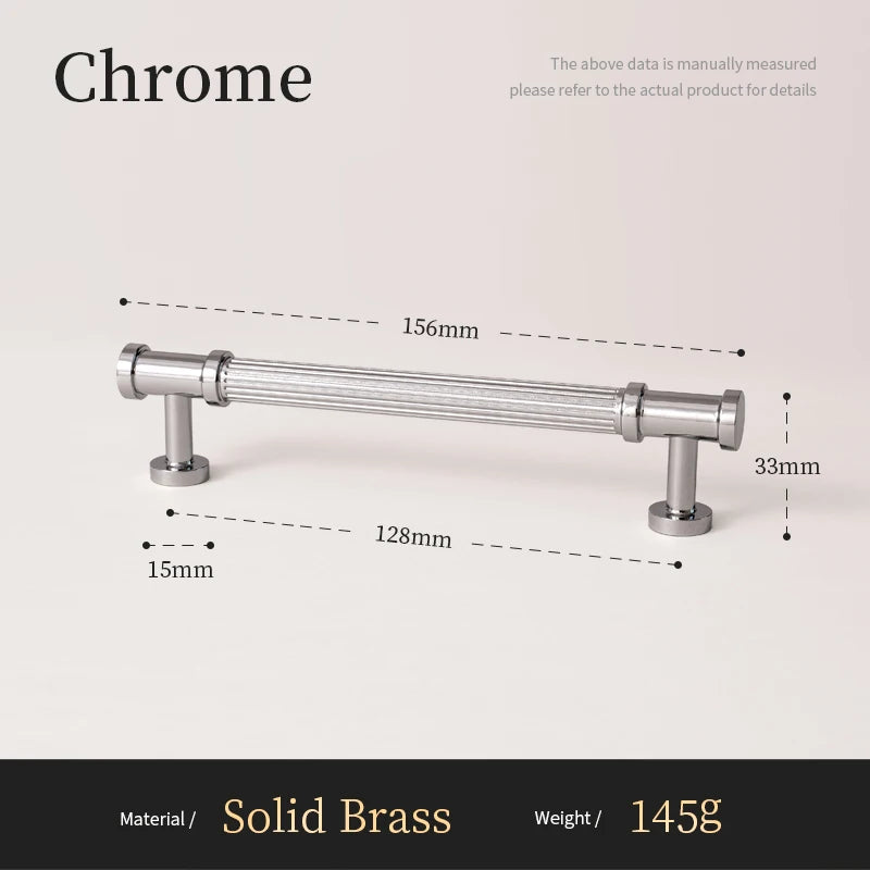 Solid Brass Luxury Furniture Handle Ribbed Romance Style Chrome Silver T-Bar Kitchen Cabinet Pull Wardrobe Door Copper Knob