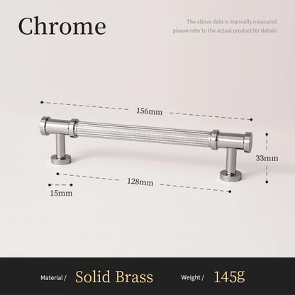 Solid Brass Luxury Furniture Handle Ribbed Romance Style Chrome Silver T-Bar Kitchen Cabinet Pull Wardrobe Door Copper Knob