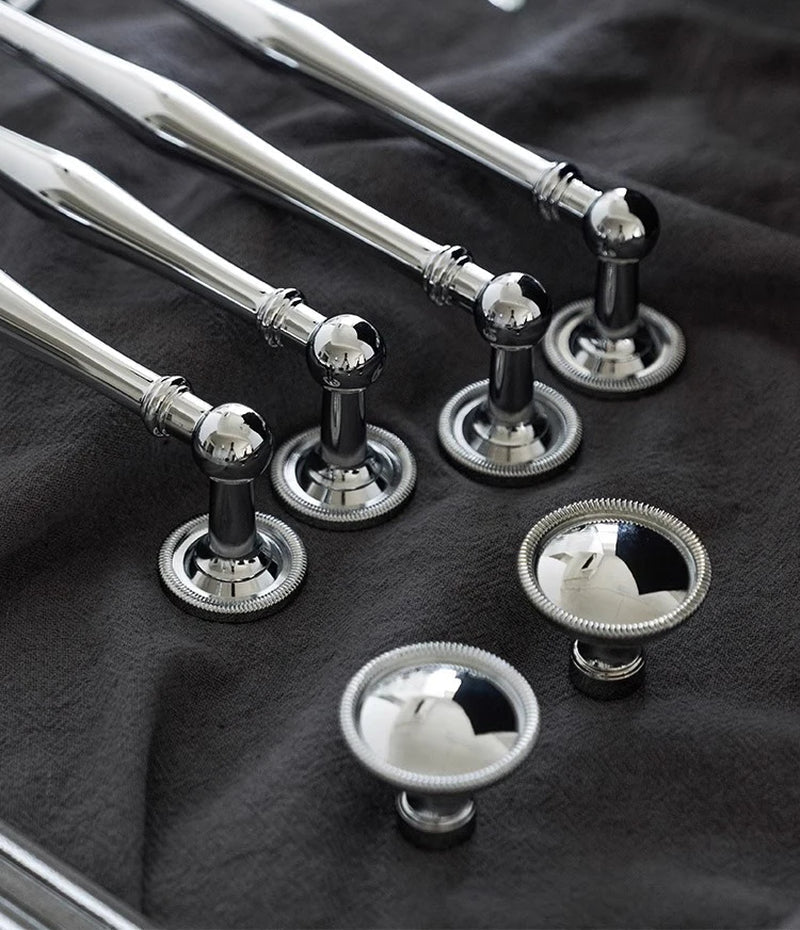 Solid Brass Furniture Handles Luxury Wardrobe Door Cabinet Handle Drawer Knob Chrome Bright Silver Cabinet Pull
