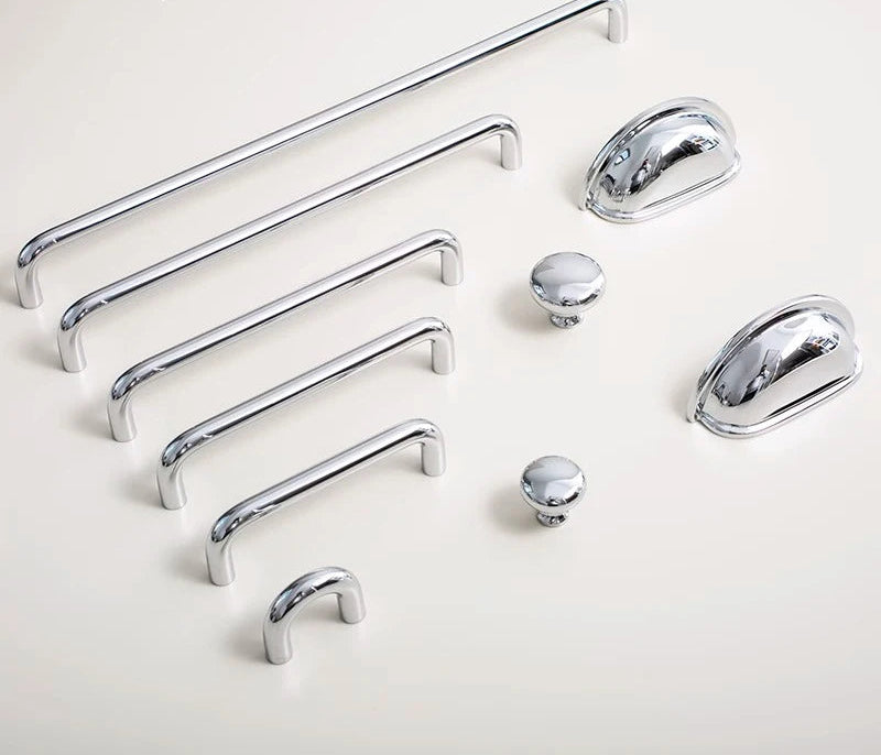 U-Shaped Chrome Furniture Handle Solid Brass Bright Silver Shell Drawer Knob Modern Simple T-Bar Cabinet Long Pull