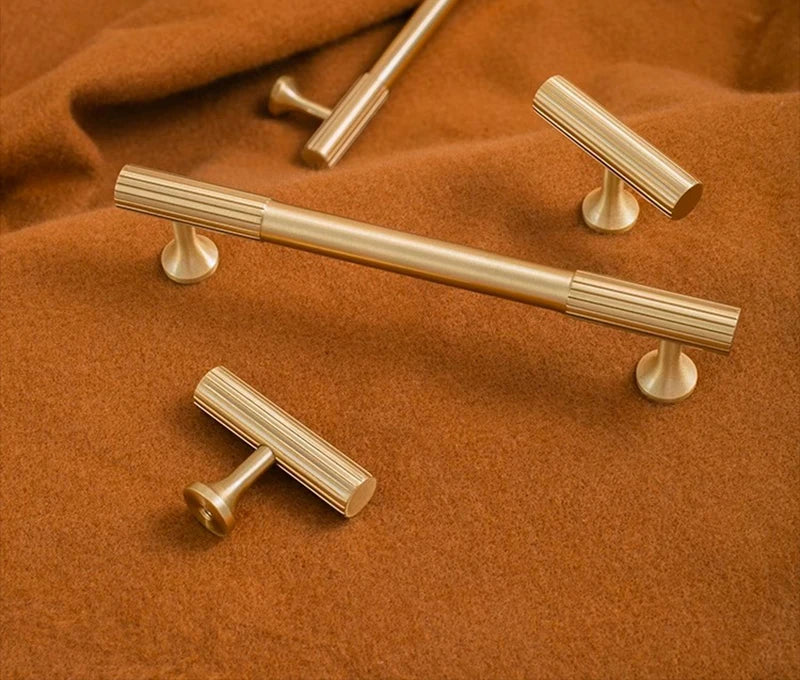 Solid Brass Handle Vertical Lines Linear Kitchen Cabinet Gold Knobs T Bars Bedroom Wardrobes Long Pull Drawer Handle