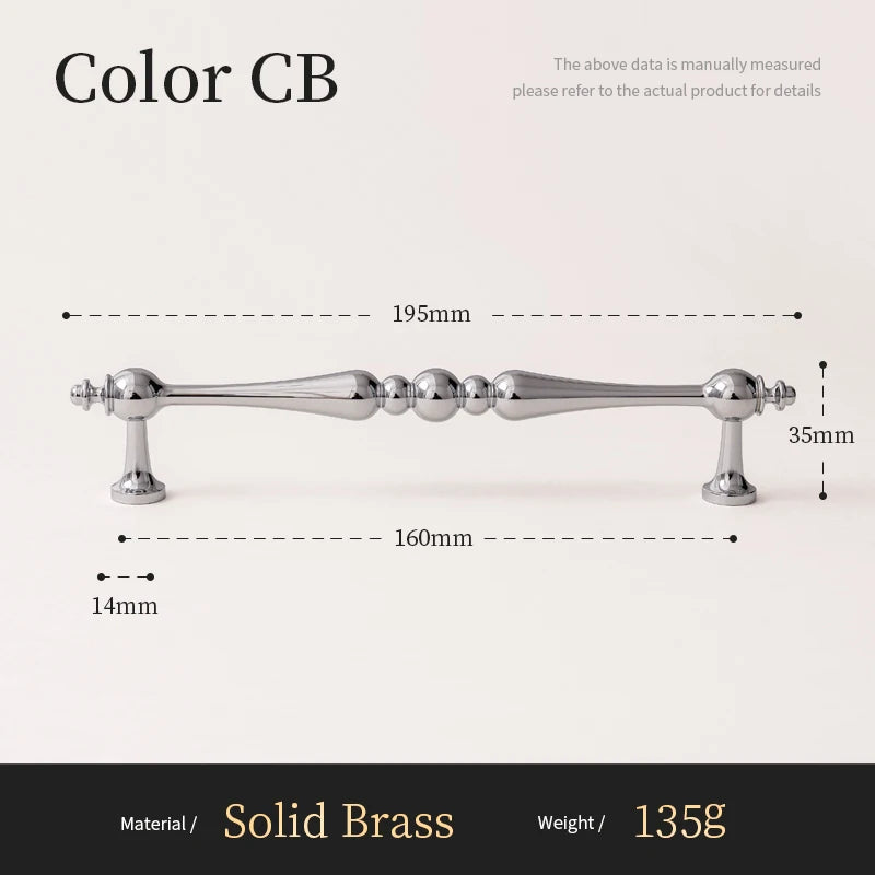 Chrome Brass Kitchen Cabinet Handles Solid Silver Copper Wardrobe Pulls Furniture Handle Dresser Drawer Knobs