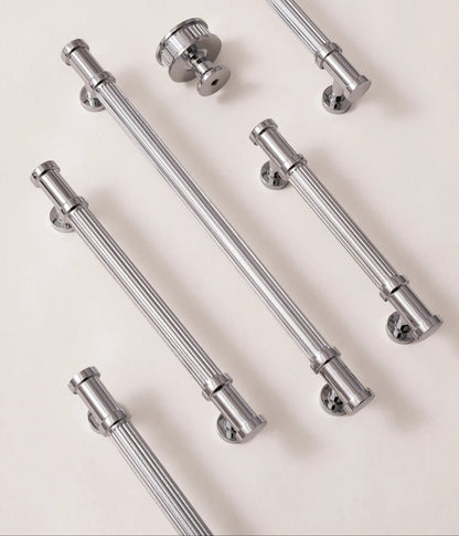 Solid Brass Luxury Furniture Handle Ribbed Romance Style Chrome Silver T-Bar Kitchen Cabinet Pull Wardrobe Door Copper Knob