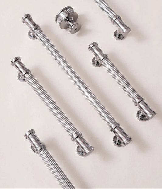 Solid Brass Luxury Furniture Handle Ribbed Romance Style Chrome Silver T-Bar Kitchen Cabinet Pull Wardrobe Door Copper Knob