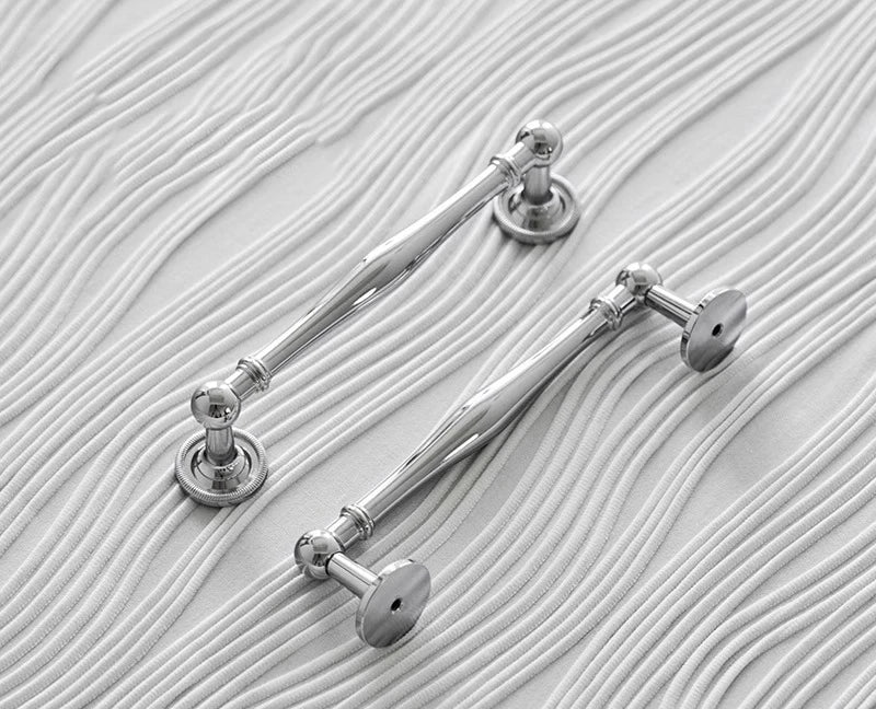 Solid Brass Furniture Handles Luxury Wardrobe Door Cabinet Handle Drawer Knob Chrome Bright Silver Cabinet Pull