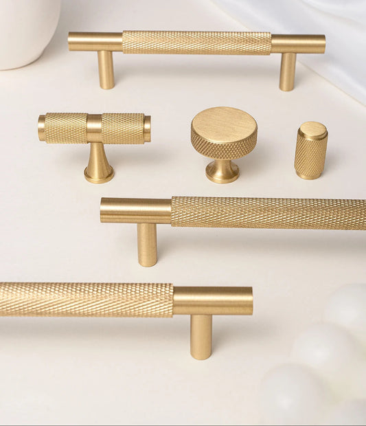 Solid Brushed Brass Handle Cross Knurled Kitchen Cabinet Pulls Wardrobe Drawer Knob
