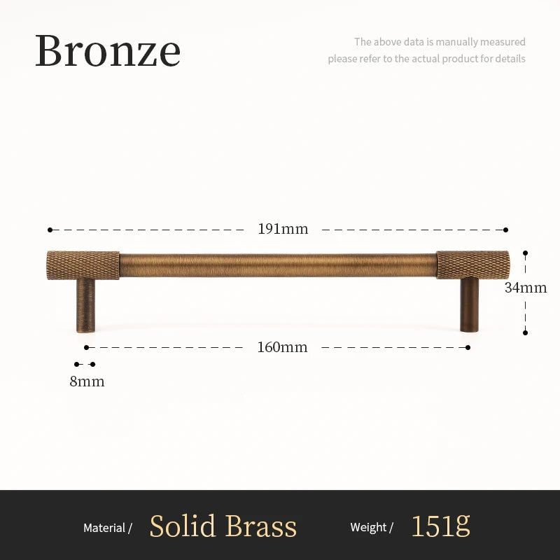 Solid Brass Furniture Handles Cross Knurled Single Hole Drawer Knobs T Bar Bronze Wardrobe Kitchen Cabinet Long Pulls