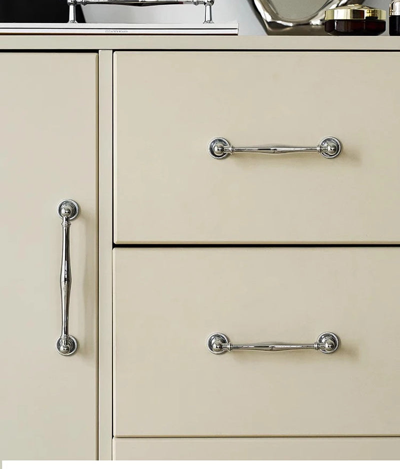 Solid Brass Furniture Handles Luxury Wardrobe Door Cabinet Handle Drawer Knob Chrome Bright Silver Cabinet Pull