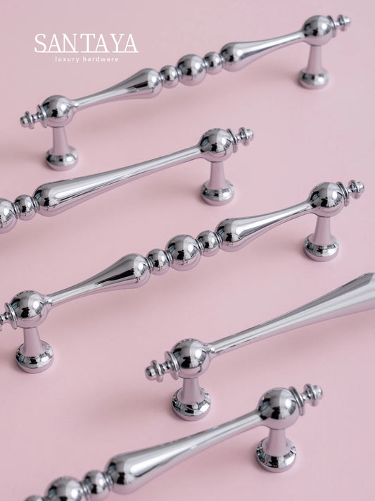Chrome Brass Kitchen Cabinet Handles Solid Silver Copper Wardrobe Pulls Furniture Handle Dresser Drawer Knobs