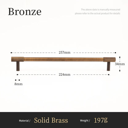 Solid Brass Furniture Handles Cross Knurled Single Hole Drawer Knobs T Bar Bronze Wardrobe Kitchen Cabinet Long Pulls