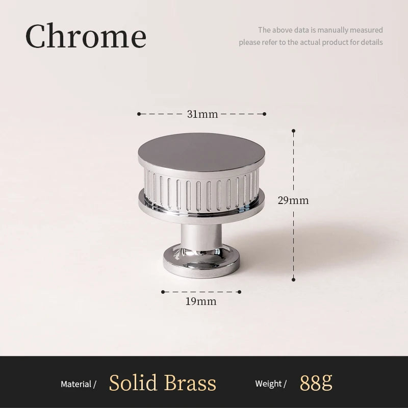Solid Brass Luxury Furniture Handle Ribbed Romance Style Chrome Silver T-Bar Kitchen Cabinet Pull Wardrobe Door Copper Knob