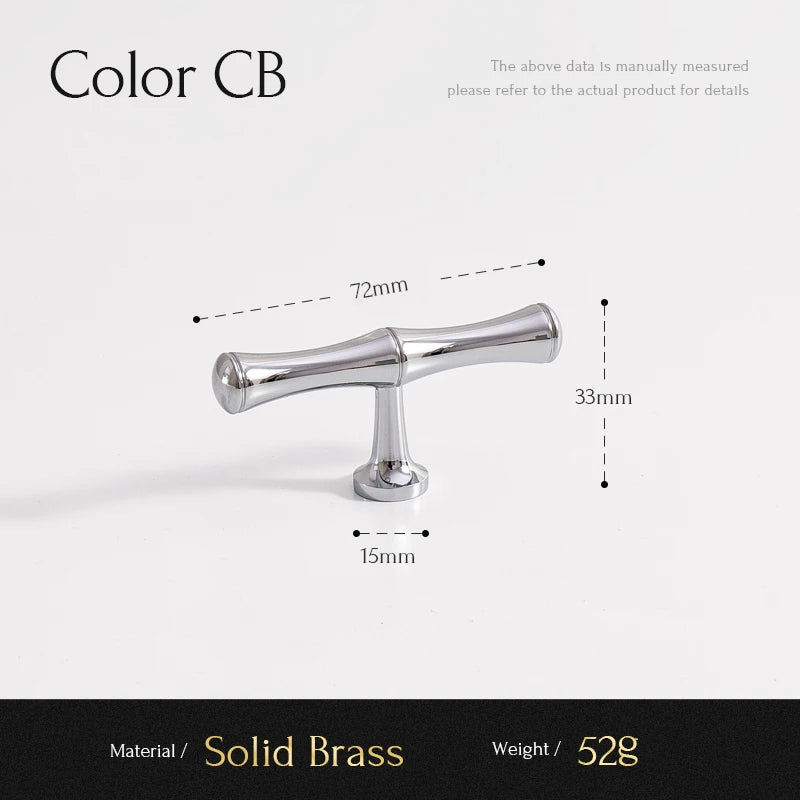 Solid Brass Handle Chrome Silver Bamboo Kitchen Cabinet Pull Wardrobe Drawer Knob
