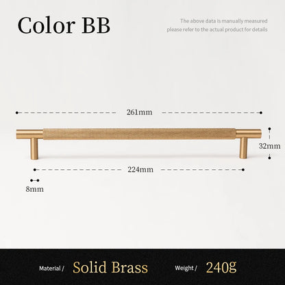 Solid Brushed Brass Handle Cross Knurled Kitchen Cabinet Pulls Wardrobe Drawer Knob