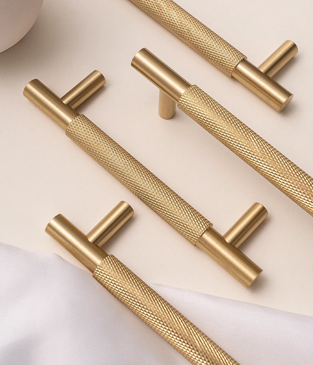 Solid Brushed Brass Handle Cross Knurled Kitchen Cabinet Pulls Wardrobe Drawer Knob
