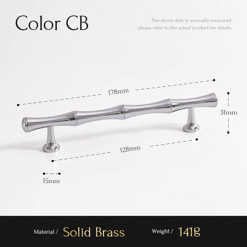 Solid Brass Handle Chrome Silver Bamboo Kitchen Cabinet Pull Wardrobe Drawer Knob