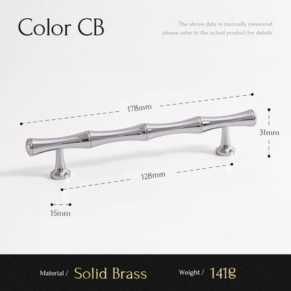 Solid Brass Handle Chrome Silver Bamboo Kitchen Cabinet Pull Wardrobe Drawer Knob