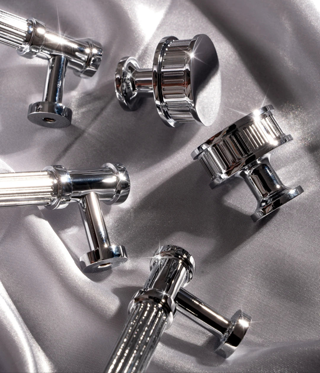Solid Brass Luxury Furniture Handle Ribbed Romance Style Chrome Silver T-Bar Kitchen Cabinet Pull Wardrobe Door Copper Knob