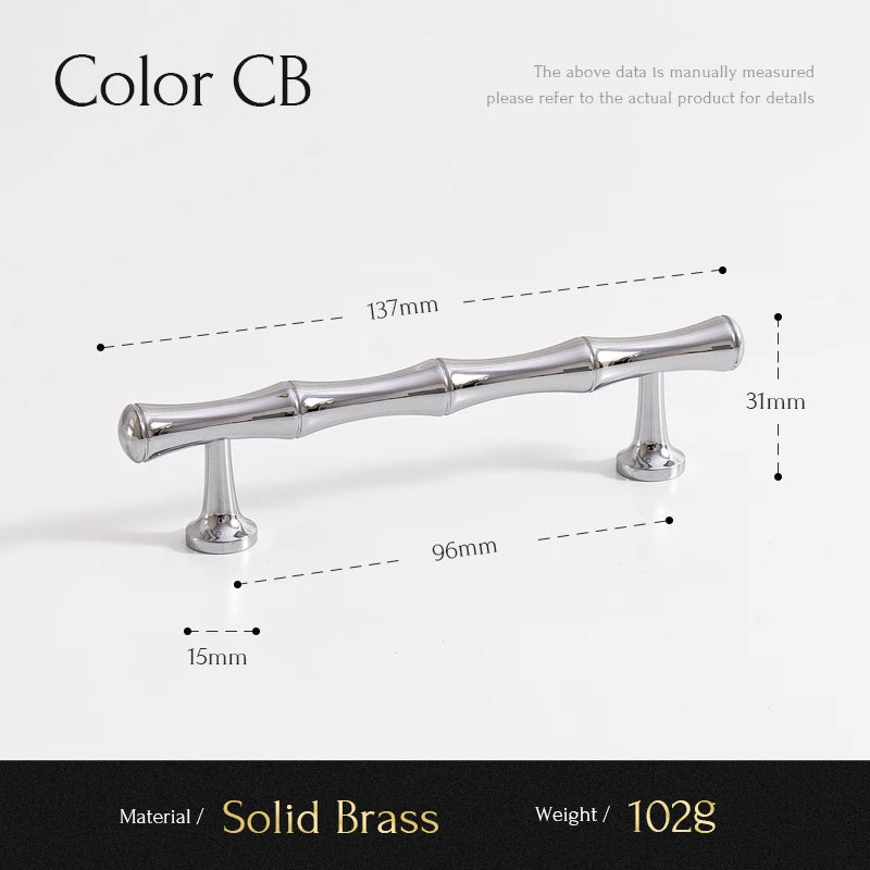 Solid Brass Handle Chrome Silver Bamboo Kitchen Cabinet Pull Wardrobe Drawer Knob