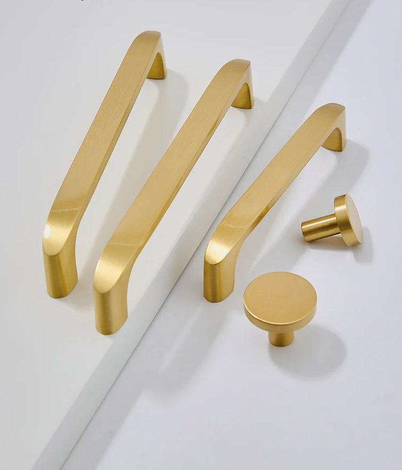 Solid Brass Handles Modern Kitchen Cabinet Knob Cupboard Door Pulls Drawer Knobs Gold Furniture Handle Hardware